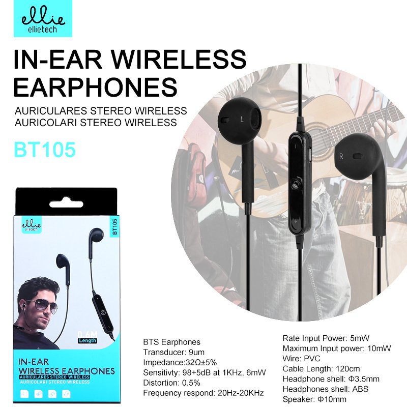 BT105 Ellietech Bluetooth Auriculares In-Ear Wireless Earphone