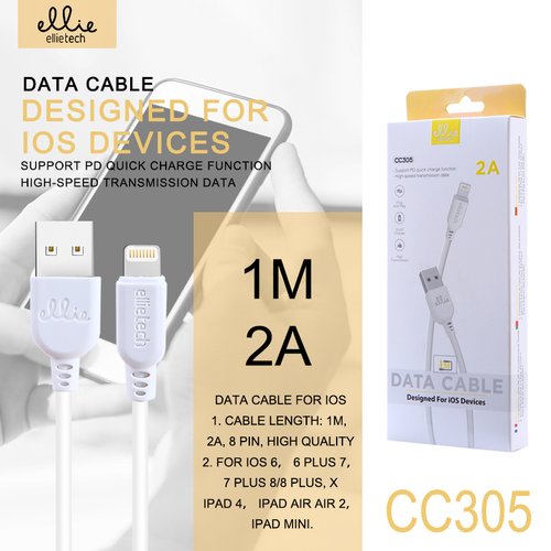 Ellietech CC305 Cable de Dato Lightning para iOS Dispositivos 2A 1M