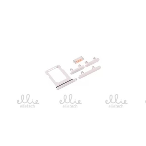 Set 4 Piezas Bandeja/Porta-SIM + Teclado de Volumen, Encendido y Boton Vibracion para iPhone 12 Mini 5.4 / 12 6.1 Blanco
