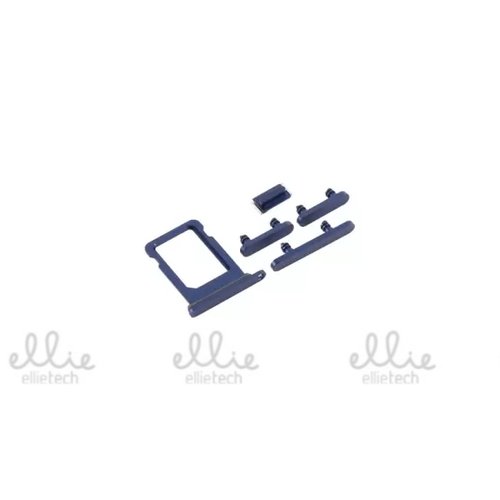Set 4 Piezas Bandeja/Porta-SIM + Teclado de Volumen, Encendido y Boton Vibracion para iPhone 12 Mini 5.4 / 12 6.1 Azul