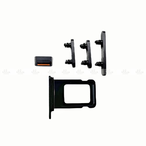 Set 4 Piezas Porta-SIM + Teclado de Volumen, Encendido y Boton Vibracion para iPhone 12 Mini 5.4 / 12 6.1 Negro