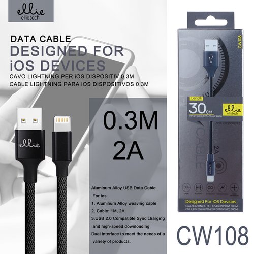 CW108 Cable Iphone 30cm 2A,Nylon trenzado