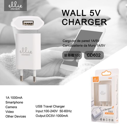 CD602 Cargador usb 1A， Blanco