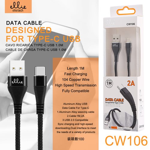 CW106 Cable en Nylon designado para Type-c 1m 2A