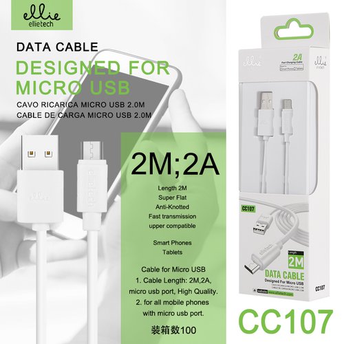 Ellietech Cable de Dato CC107 Micro USB 2A 2M
