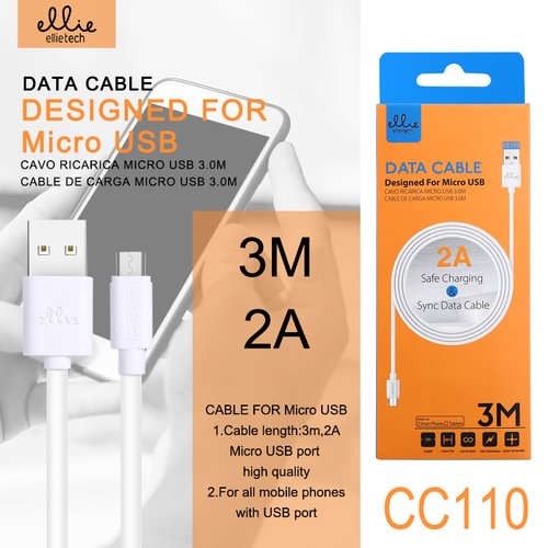 CC110 Cable MicroUsb V8 a Usb 3m 2A