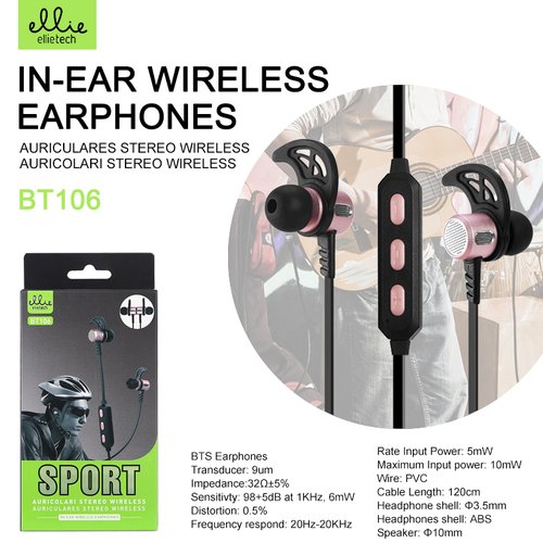 BT106 Ellietech Bluetooth SPORT Auriculares In-Ear Wireless Earphone