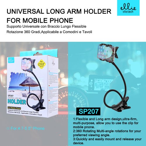 SP207 Soporte de movil universal con brazo largo y flexible rotación de 360 grados 4.7-5.5