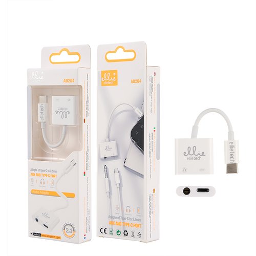 Ellietech AD204 Adaptador Tipo C a Jack 3.5mm + Tipo C