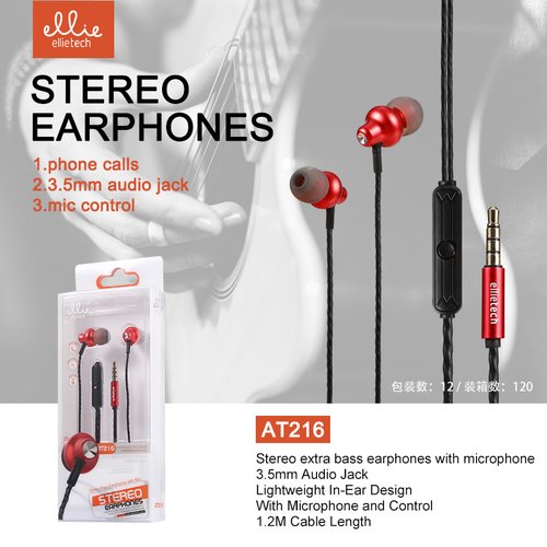 Ellietech AT216 Auriculares IN-EAR MIC+VOL con Cable Jack 3.5mm