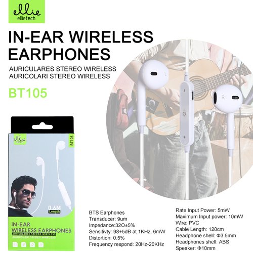 BT105 Ellietech Bluetooth Auriculares In-Ear Wireless Earphone