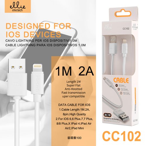 Ellietech CC102 Cable de Dato Lightning Para iOS 1M