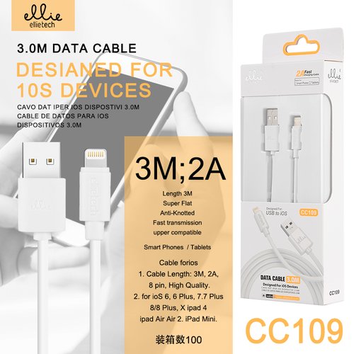 Ellietech CC109 Cable de Dato Lightning Para iOS 3M