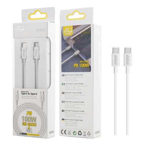 Ellietech CC212 Cable de Dato Tipo C a Tipo C PD100W 2M 5A