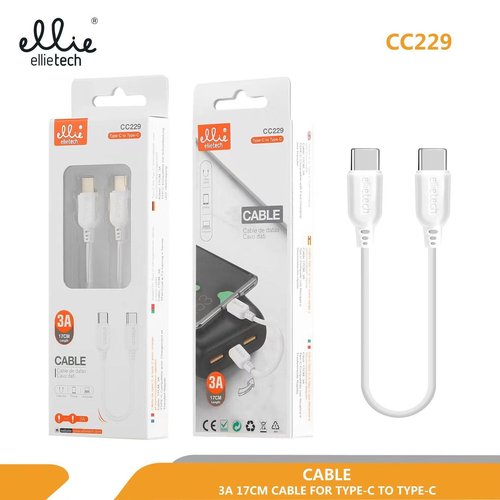 Ellietech CC229 Cable de Dato Tipo C a Tipo C 17CM 3A NOVEDAD