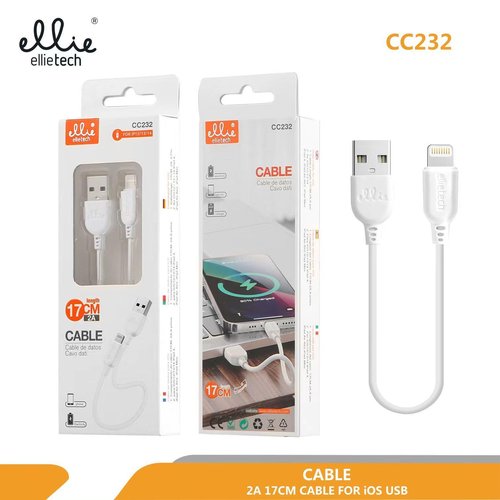 Ellietech CC232 Cable de Dato Lightning iOS USB 17CM 2A NOVEDAD