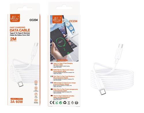 Ellietech CC234 Cable de Dato Tipo-C a Tipo-C Carga Rapida 2M 60W