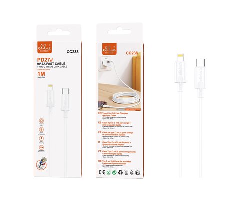 Ellietech CC238 Cable de Dato Tipo-C a iOS Lightning Carga Rápida 1M PD27W