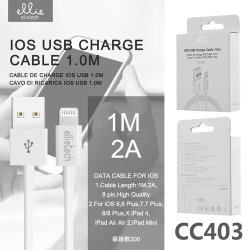 Ellietech CC403 Cable de Dato para iPhone iOS Lightning 1M 2A