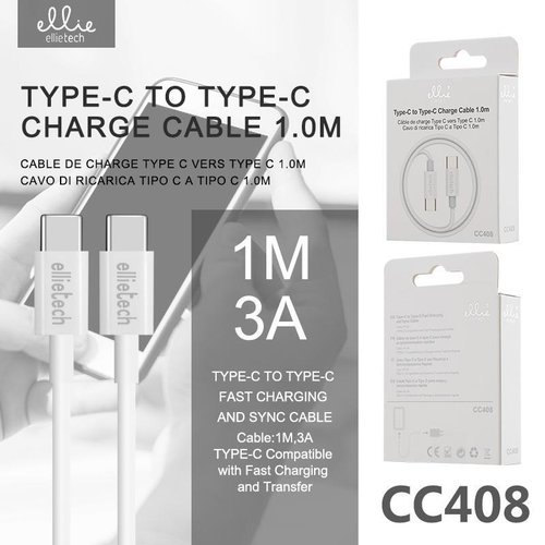 Ellietech CC408 Cable de Dato para Tipo C a Tipo C 1M