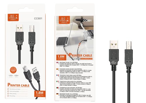 Ellietech CC601 Cable de Impresora USB a Type-b 1.8M