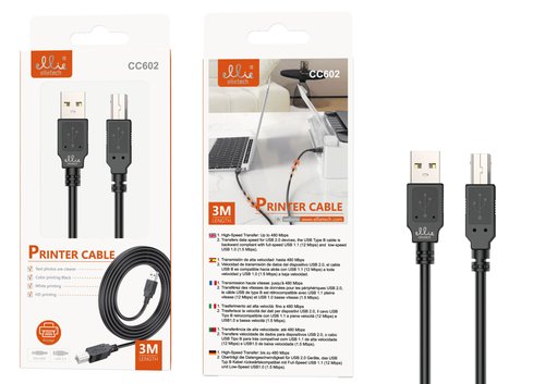 Ellietech CC602 Cable de Impresora USB a Type-b 3M