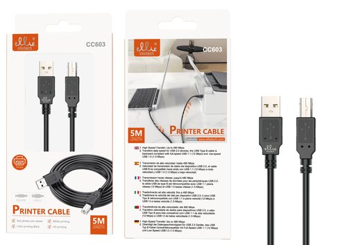 Ellietech CC603 Cable de Impresora USB a Type-b 5M