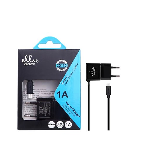 CD110 Cargador de Viaje con Cable para USB 1A 1M Negro