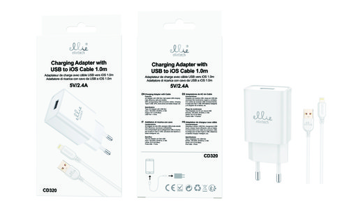Ellietech CD320 Cargador con Cable Lightning 5V/2.4A 1M