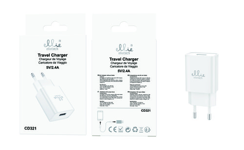 Ellietech CD321 Cargador USB de Pared 5V/2.4A