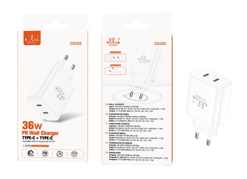 Ellietech CD322 Cargador PD 36W Type-C+Type-C