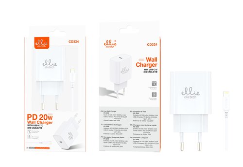 Ellietech CD324 Cargador con Cable Type-C iPhone PD 20W