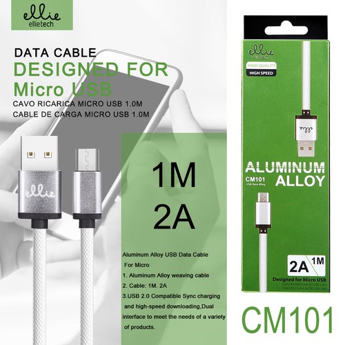 Ellietech CM101 Cable de Dato Aluminio Micro USB 2A 1.0M