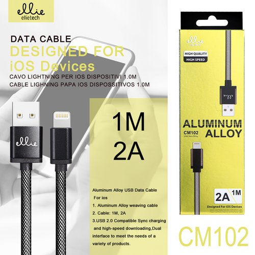 Ellietech CM102 Cable de Dato Aluminio para iPhone 6/7/8/X 2A 1.0M
