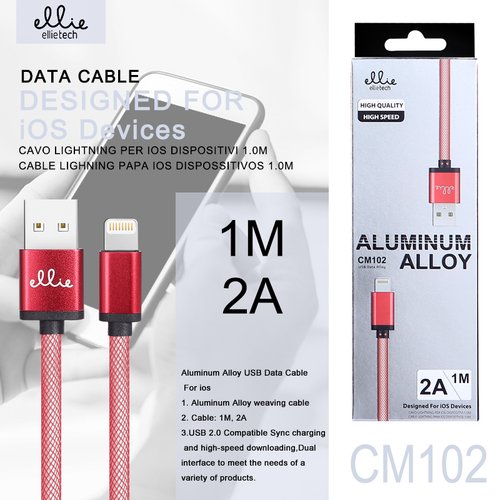 Ellietech CM102 Cable de Dato Aluminio para iPhone 6/7/8/X 2A 1.0M