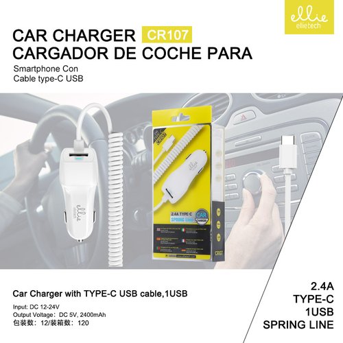 Ellietech CR107 Cargador del Coche para TIPO C USB 2.4A 1USB
