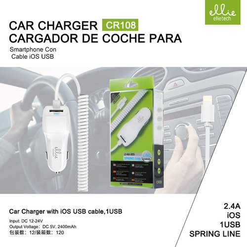 Ellietech CR108 Cargador del Coche para iOS USB 2.4A 1USB