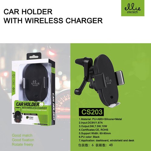 Ellietech CS203 Soporte de Moviles Con Cargador Inalambrico 10W para Coche