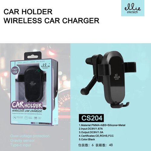 Ellietech CS204 Soporte de Moviles Con Cargador Inalambrico 10W para Coche