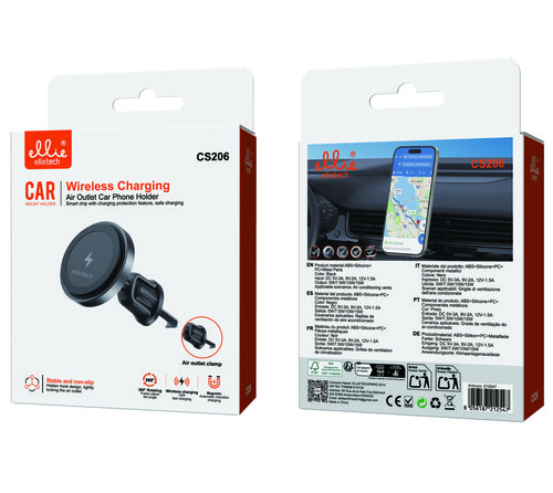 ELLIE CS206 Soporte de Coche con Carga Magnetica Rapida 15W, 360 Rotacion, Salida de Aire
