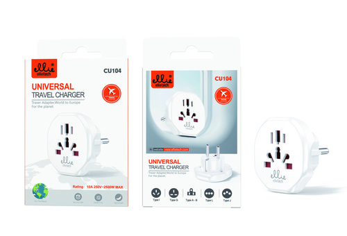 Ellietech CU104 Adaptador Viaje Universal 10A 250V-2500W