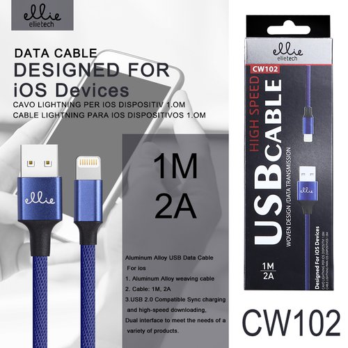 Ellietech CW102 Cable de Dato Lightning para iOS Dispositivos 1M 2A