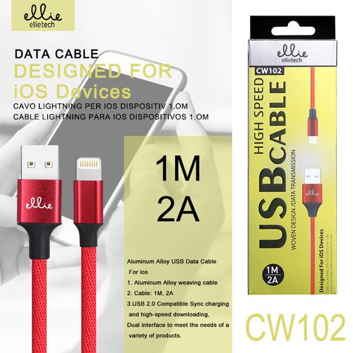 Ellietech CW102 Cable de Dato Lightning para iOS Dispositivos 1M 2A