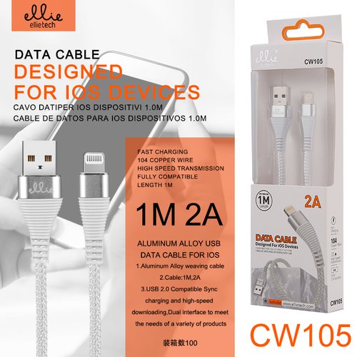 CW105 Cable en Nylon designado para Lightning Ip 1m 2A