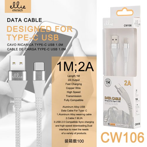CW106 Cable en Nylon designado para Type-c 1m 2A