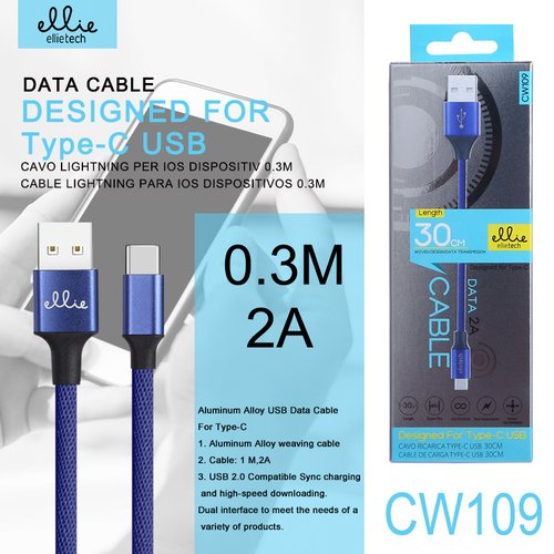 CW109 Cable Type-c 30cm 2A,Nylon trenzado