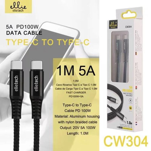 Ellietech CW304 Cable de Nylon para Tipo C a Tipo C 1M 5W 100W