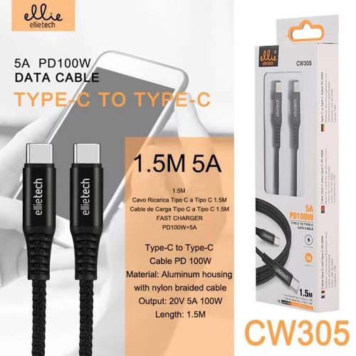 Ellietech CW305 Cable de Nylon para Tipo C a Tipo C 1.5M 5W 100W