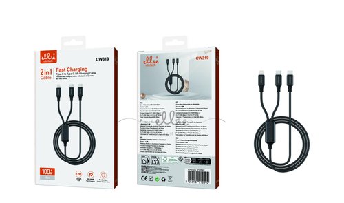 CW319 Cable Trenzado 2en1 Tipo C a Tipo C y Lightning 100W 1.2m