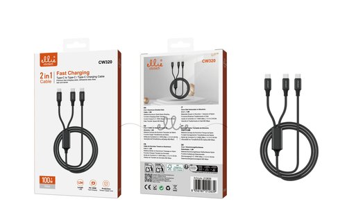 CW320 Cable Trenzado 2en1 Tipo C a Tipo C y Tipo C 100W 1.2m